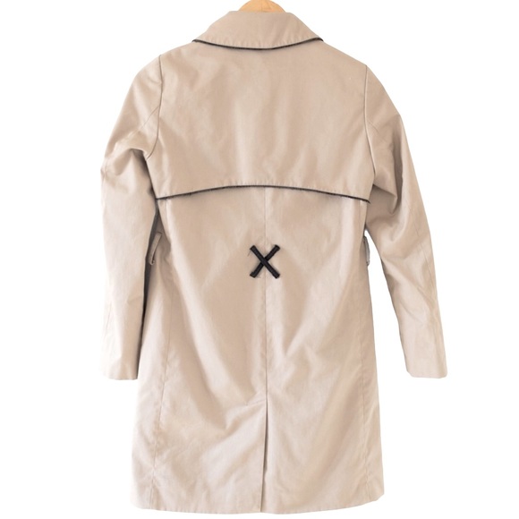H&M size 6 tan w black trim & lining belted w back overlay button up trench coat - Picture 2 of 16